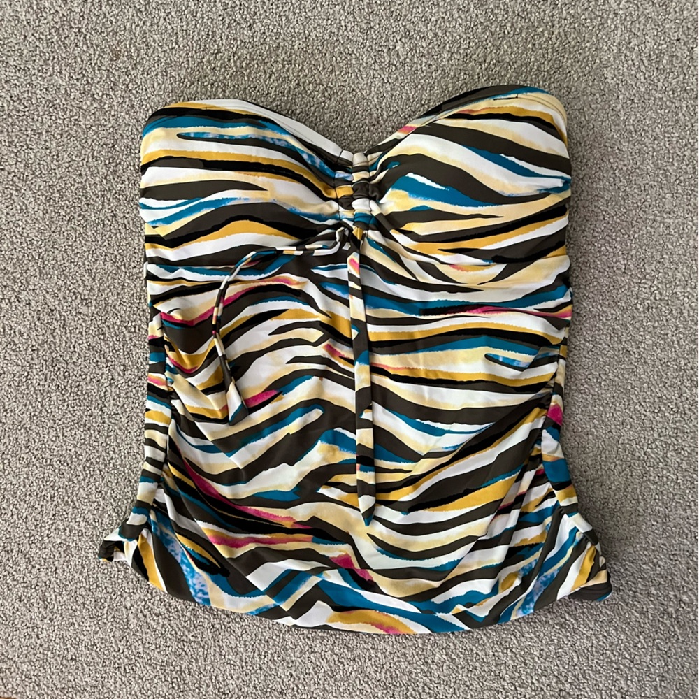 NWT  DKNY Multicolor Zebra Print Bandeau Swim Top Size: M